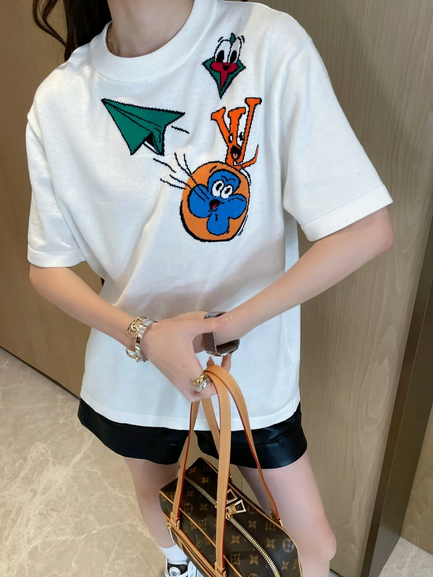 Louis Vuitton/Louis Vuitton cartoon paper airplane jacquard knitted short sleeves
